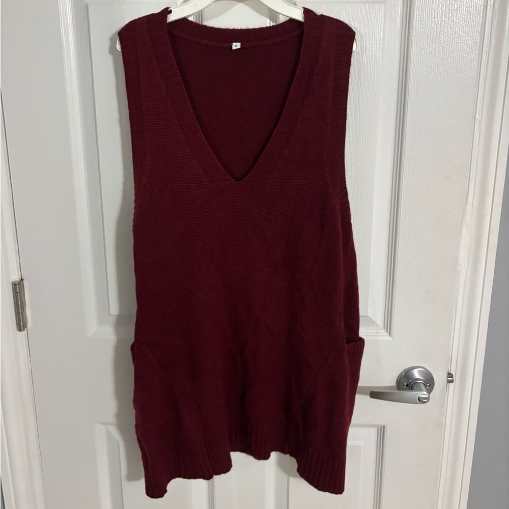 Deep Red Sleeveless Knit Dress